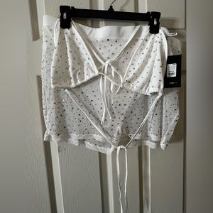 White rhinestone two piece swimsuit short set new with tags
